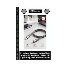 Premium Bağlantı Hattı Cihaz Bağı Şarj Kablosu Type-c To Lightning Data Kablo U18 Gri