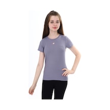 Toontoy Kids Toontoy Kız Çocuk Bisiklet Yaka Kısa Kollu Fitilli Tişört Gri