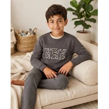 Nakışlı Füme Erkek Çocuk Sweatshirt Modeli