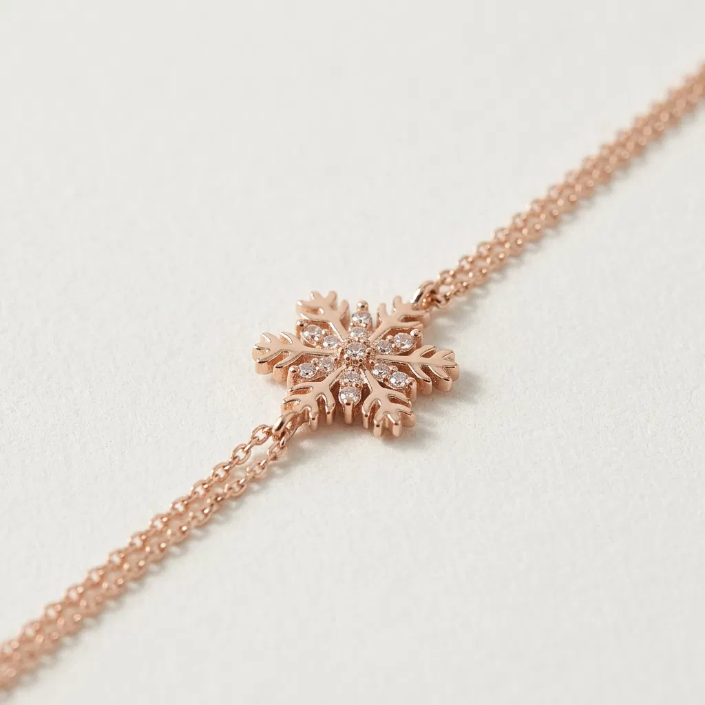 925 Ayar Gümüş Kar Tanesi Figürlü Zirkon Taşlı Rose Gold Kadın Bileklik Altın - Pembe Altın