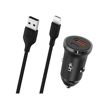 Linktech C485e 20w Pd Type-c + Usb Araç Şarj Cihazı + Lightning Kablo Set Siyah