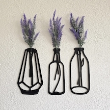 Lavanta Çiçekli Dekoratif Tablo 3 Lü Set - Siyah