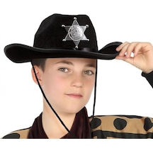 Çocuk Kovboy Şapkası Sheriff Şapkası Siyah Renk 2 Yaş Mavi