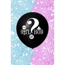 Büyük Girl Or Boy Siyah Cinsiyet Belirleme Partisi Balonu Konfeti