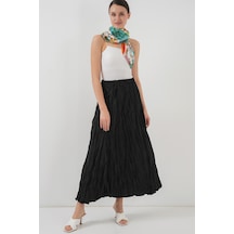 Kadın Uzun Kırışık Etek 8042 - Siyah Siyah