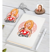 Kişiye Özel Kadın Youtuber Karikatürlü Beyaz Defter Kalem Ve Anah N11.11240