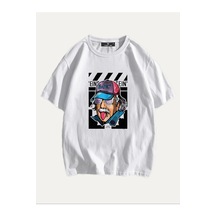 Flood Of Style Unisex Beyaz Einstein Baskılı Oversize Tişört