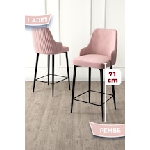 Canisa Enox Serisi, 1 Adet Pembe Sandalye Yemek Odası Bar Sandalyesi, Babyface Kumaş, Siyah Metal Ayak , Sandalye Pembe Ayaklar Siyah