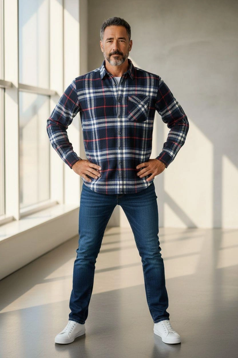 Kışlık Pamuklu Uzun Kollu Cepli Erkek Oduncu Gömlek Slim Fit -10434 Siyah