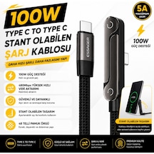Essager 1 Metre 100w Type-c To Type-c Stant Olabilen Hızlı Şarj Kablosu 5a 480mbps Veri Aktarımlı Örgülü Dayanıklı