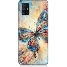 Samsung Galaxy M51 Uyumlu Parlayan Renkli Kelebek Desenli Silikon Kılıf Çok Renkli
