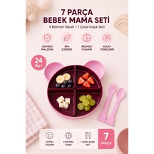 7 Parça Tepsili Yemek Seti Mama Tabağı Pembe 6015