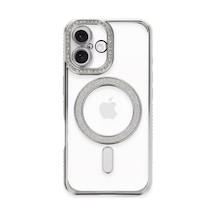 Apple iPhone Uyumlu 16 Plus Kılıf Joke Simli Magneticsafe Kılıf - Gümüş Bz8683140756697