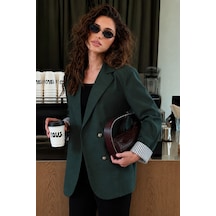 Armonika Kadın Zümrüt Kruvaze Yaka Kolu Katlama Detaylı Oversize Vatkalı Blazer Ceket Arm-25k001015