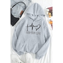 Uyguntarz Faith Hope Love Baskılı Oversize Sweatshirt Gri