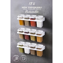 12'li Etiketli Standlı Kendinden Yapışkanlı Kare Baharatlık Takımı - Erzak Saklama Kabı Seti Diğer