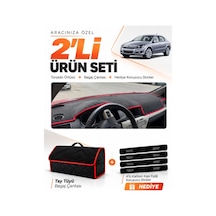 E-biz Opel Astra H 2003-2014 Uyumlu Torpido Örtüsü + Tay Tüyü Çanta - Siyah-kırmızı - Op003