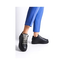 Della Bağcıklı Ortopedik Taban Taşlı Kadın Sneaker Ayakkabı St Siyah 001