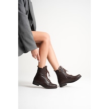 Analin Shoes Kadın Hakiki Deri Bağcıklı Ve Fermuarlı Bot Kahve