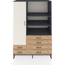 Kronos Dolap 7 Raflı 6 Çekmeceli Tek Kapaklı 132x59x195 Antrasit-aytaşı/çam Aytası/atlas Çam