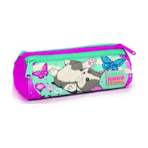 Coral High Pembe Sevimli Kedi Baskılı Üç Bölmeli Kalem Çantası -K