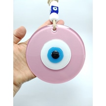 Opak Toz Pembe Nazar Boncuğu El Yapımı Cam Duvar Dekoru 12 Cm Hed