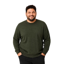 Battalmoda Erkek Büyük Beden Haki Bisiklet Yaka Pamuklu Kazak 3xl-4xl-5xl-6xl