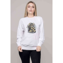 Scooter Smoker Baskılı Beyaz Kadın Sweatshirt