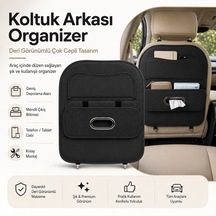 Araç Koltuk Arkası Organizer Deri Görünümlü Çok Gözlü Mendil Çıkışlı Siyah