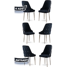 Canisa Krax Serisi 1.sınıf Babyface Kumaş Yemek Odası Sandalyesi Gümüş Metal Ayak 6 Adet Antrasit Sandalye Sandalye Antrasit Ayakları Gümüş