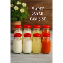 Rotanev Şeffaf Sürahi Meşrubat Şişesi Plastik Kapaklı Cam Şişe 8 Adet 250 ML