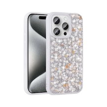 Apple Uyumlu iPhone 15 Pro Kılıf Parlak Taşlı Tasarım Klfs Linea Kapak - Beyaz Beyaz