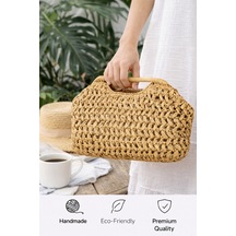 El Yapımı Rafya İp Clutch Portföy Çanta