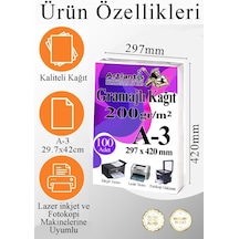 A3 Gramajlı Fotokopi Kağıdı 50 Adet 200 Gr Sertifika Kağıdı Kalın Kağıt Baskı Tüm Yazıcılara Uyumlu 29.7x42cm Ofis Büro