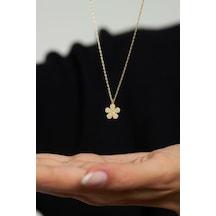Zirkon Taşlı Gold Minimal Papatya Gümüş Kolye