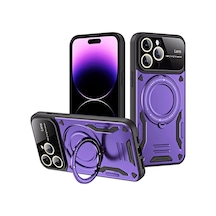 Apple iPhone Uyumlu 16 Pro Kılıf Joy Lens Standlı Kapak - Mor Bz8683140718374