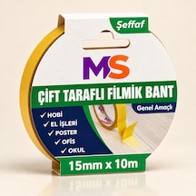 Çift Taraflı Filmik Bant 15 Mm X 10 Metre Şeffaf Yapışkanlı Hobi Bandı El Çok Amaçlı Bantları