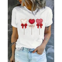 Şekerleme Lolilop Kalp Baskılı Tasarım Tshirt Beyaz
