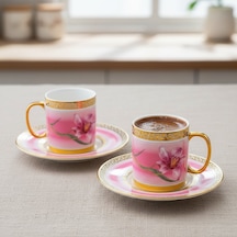Tulip Pembe Renk Çiçek Figürlü 6 Kişilik Porselen Kahve Fincan Takımı 90 Ml. Pembe