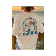 Medinenur Hawai Baskılı Basic T-shirt Beyaz