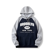 Altamira Unisex Siyah-gri Brooklyn 1898 New York Baskılı Oversize Kapşonlu Sweatshirt 001