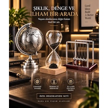 Dekoratif 3 Ü Set Metal Dünya Küresi Manyetik Kum Saati Newton Denge Balansı Dekoratif Objeler -