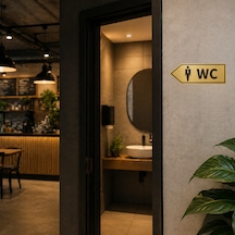 Wc Yön Tabelası Metal Levha 20x10 Cm Gold Renk Tuvalet Yönlendirme Levhası Sol Ok Bay