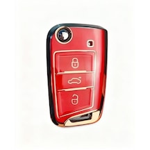 Autohan Keys Seat Leon Fr Ibiza Arona Tarraco Lüks Nano Anahtar Koruma Kılıfı Kırmızı Altın Renk