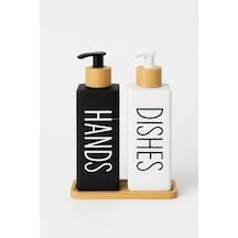 Busstier Bulaşık Deterjanlık Ve Sabunluk Seti Bambu Tepsili Şık İkili Set Siyah Beyaz Modern Tasarım Kompozit Malzemeli Mutfak Tezgah Üstü Organizer Dikdörtgen Enerji Sınıfı A++ 50 x 22