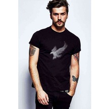 Silhouette Eagle Wings Baskılı Siyah Erkek Tshirt