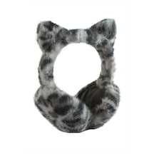 Leopar Desenli Yünlü Kışlık Kulaklık 0494 Gri