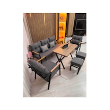 Dora 3 -1 - 1 + Masa + 2 Adet Puf , Balkon, Bahçe, Teras, Cafe - Salon - Metal Kanepe Koltuk Takımı , Çay Seti
