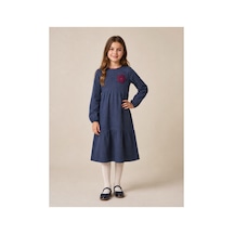 Angel&co. Girls Clothing Lacivert Mevsimlik Pamuk Kız Çocuk Midi Elbise Lacivert Lacivert
