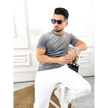 T-shirt Slim Fit Tişört Dar Kesim Kadife Tişört Füme